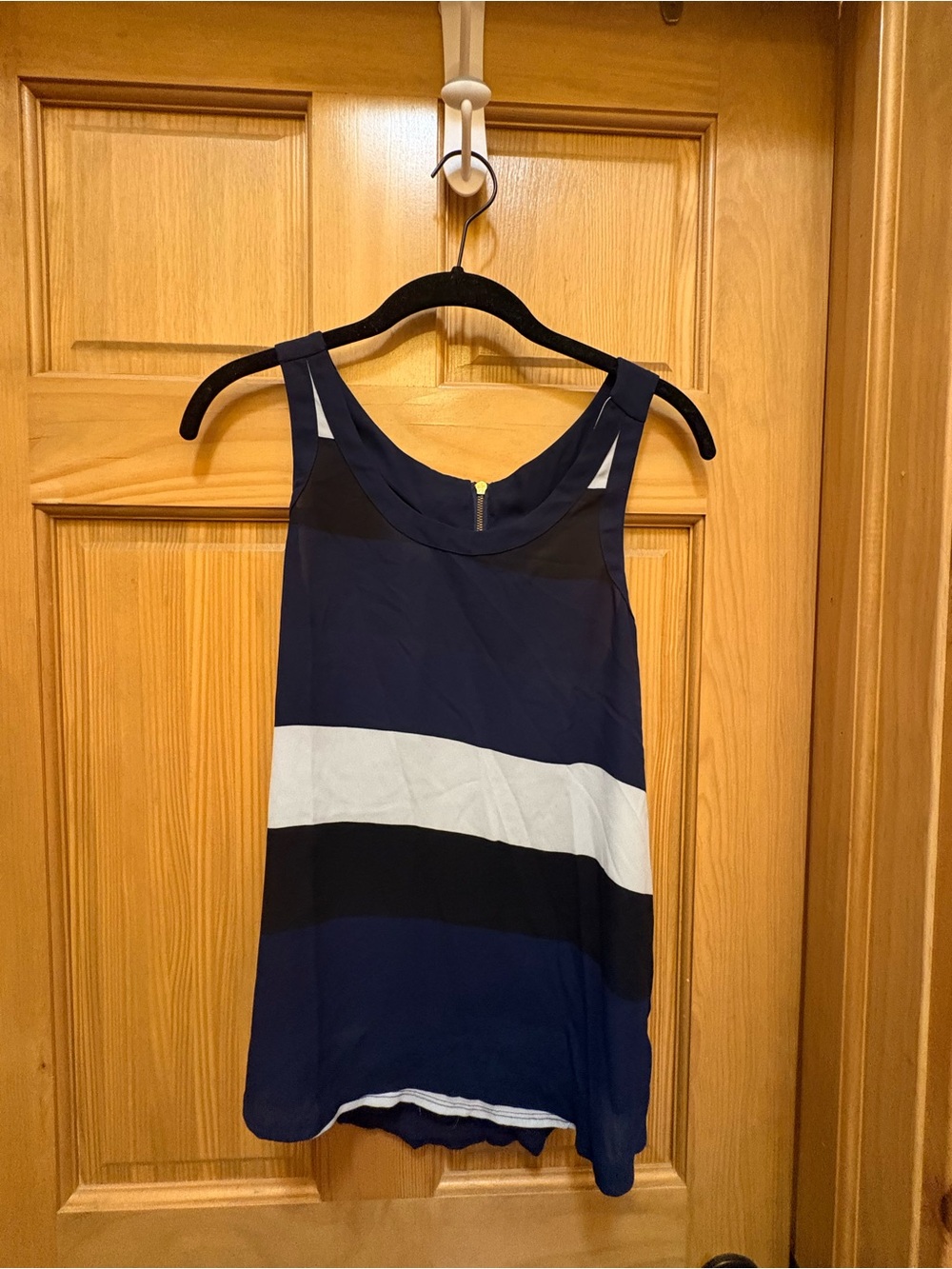 Express Navy, Black & White Striped Mesh Yoke Tank